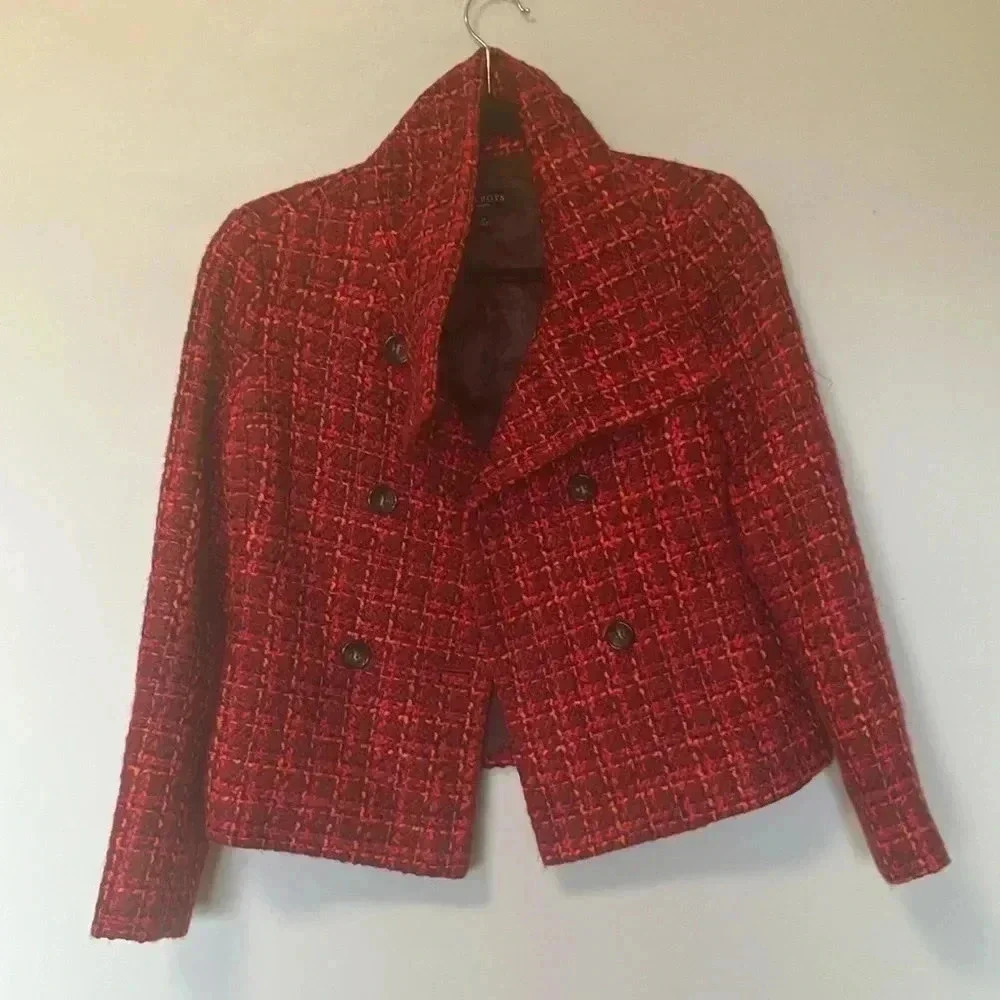 Talbots petite tweed red orange  jacket